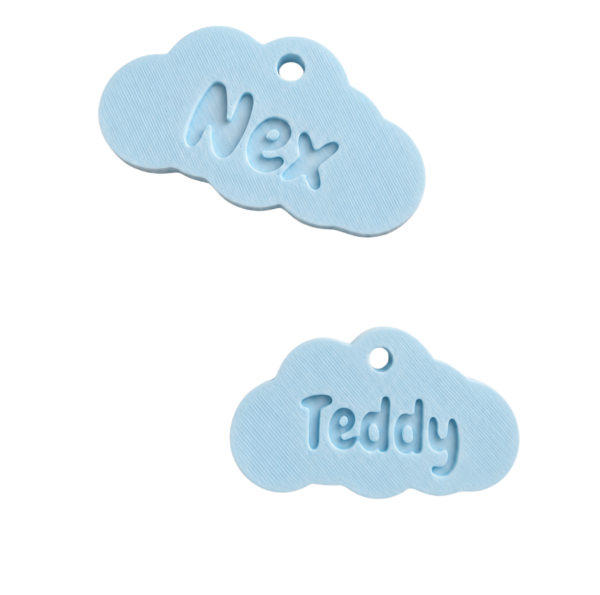 Wolken tag - Hondenpenning wolk - 3D geprinte hondenpenning wolk - 3D geprinte tag (1) Wolkjes tag