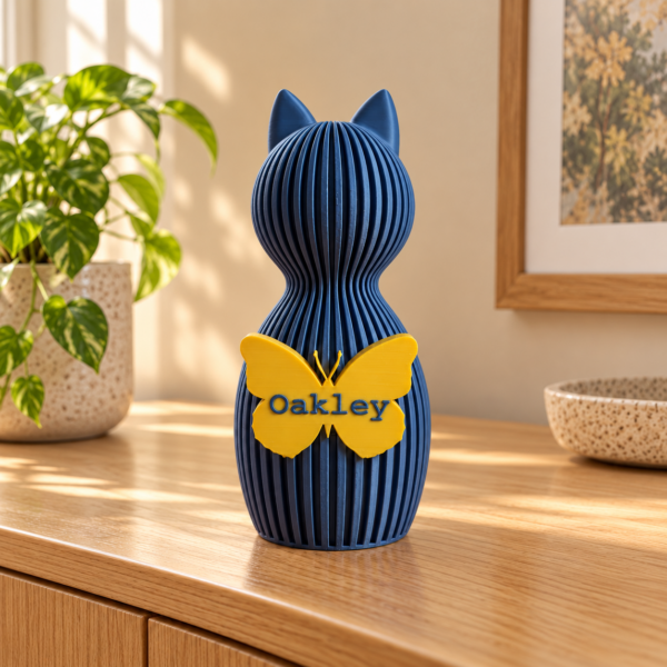 Navy kattenurn Oakley met gele vlinder Katten urn groot